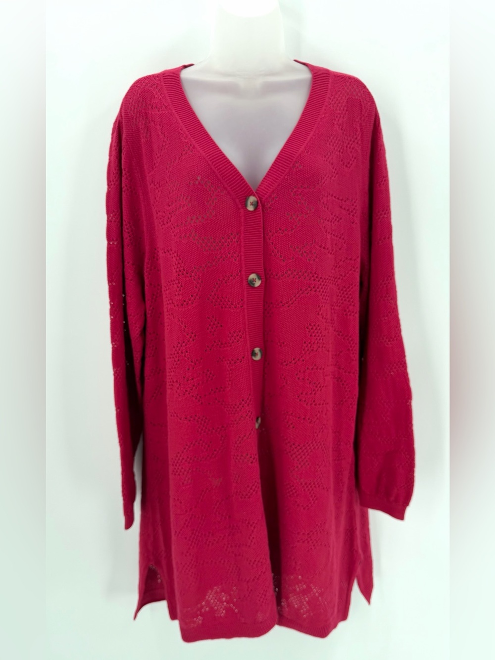 LOGO Lori Goldstein Cardigan Sweater Womens XL Pink Button Up Cotton Knit Long